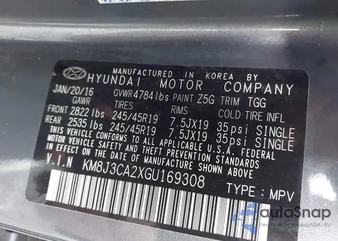 2016 Hyundai Tucson Sport z USA, uszkodzony, nr VIN KM8J3CA2XGU169308